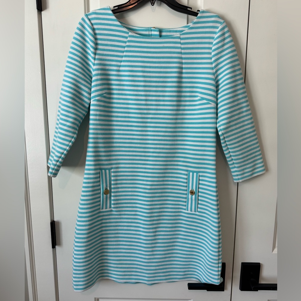 Lilly Pulitzer Teal and White Striped knit shift dress